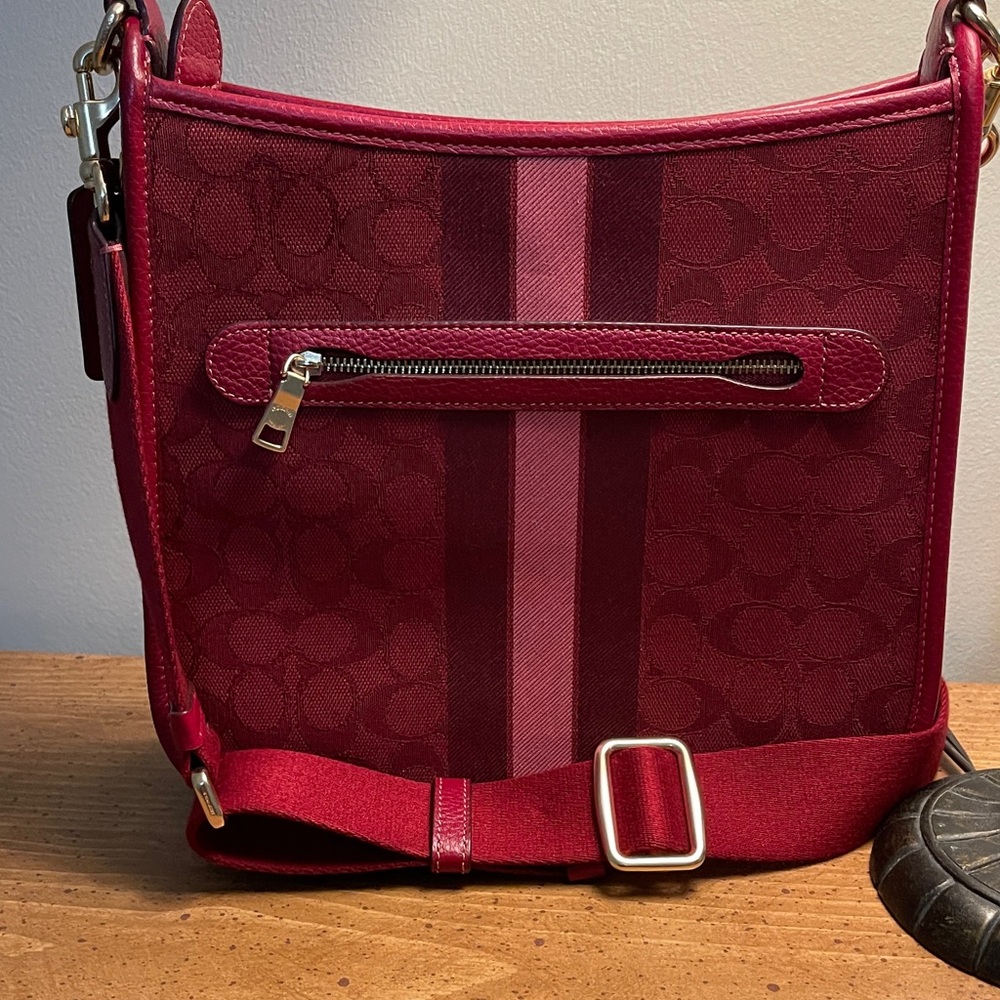 Coach Dempsey File Original Signature Stripe Red Crossbody Bag - Picture 4 of 6